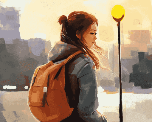 Girl and Backpack Style Diamond Painting