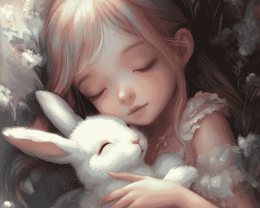 Girl and Bunny Cartoon Diamond Painting