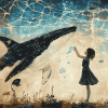 Girl and Dog with Whales Diamond Painting