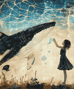 Girl and Dog with Whales Diamond Painting