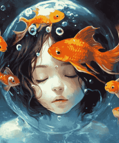 Girl and Goldfish Animation Diamond Painting