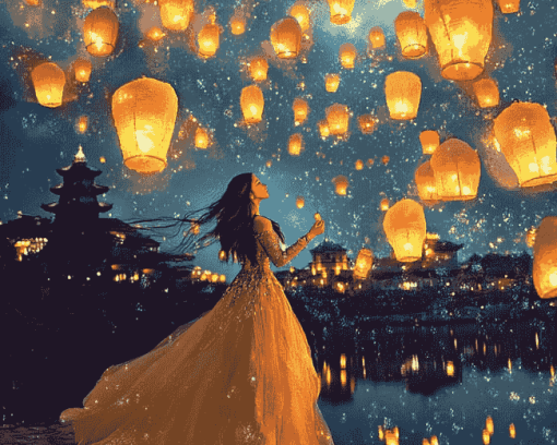 Girl and Lanterns Diamond Painting