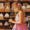 Girl at Cupcake Bakery Diamond Painting