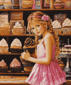 Girl at Cupcake Bakery Diamond Painting