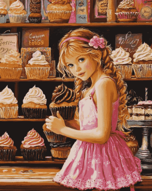 Girl at Cupcake Bakery Diamond Painting