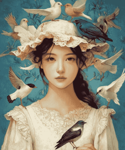 Girl with Birds Diamond Painting