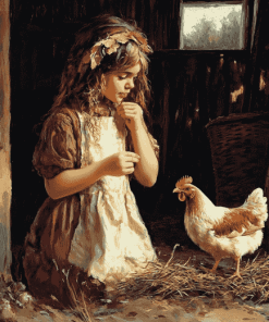 Girl with Chicken on the Farm Diamond Painting