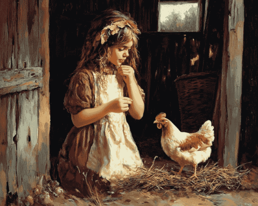 Girl with Chicken on the Farm Diamond Painting