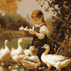 Girl with Geese Vintage Diamond Painting