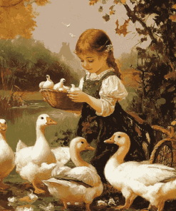 Girl with Geese Vintage Diamond Painting