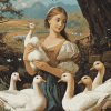 Girls with Geese Vintage Diamond Painting