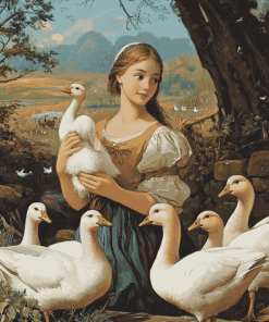 Girls with Geese Vintage Diamond Painting