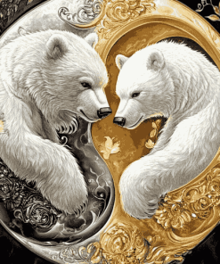 Gold and Silver Bears Yin Yang Diamond Painting