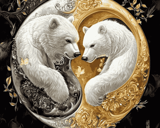 Gold and Silver Bears Yin Yang Diamond Painting