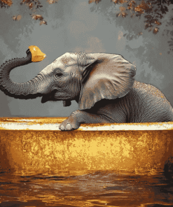 Golden Elephant Bathtub Diamond Painting