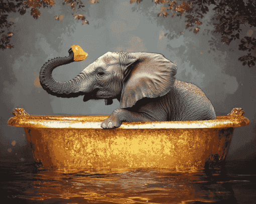 Golden Elephant Bathtub Diamond Painting