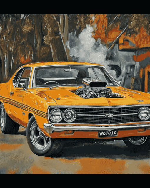 Golden Holden Monaro Engines Diamond Painting