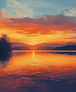 Golden Sunset Over Lake Diamond Painting