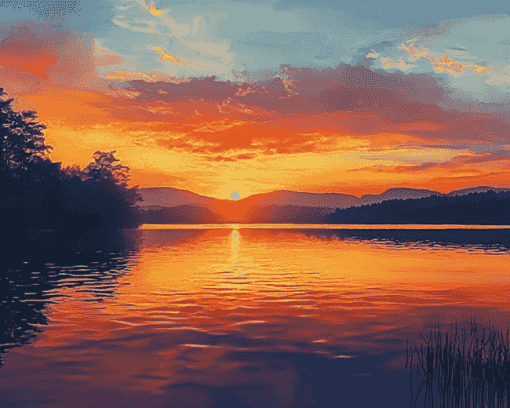 Golden Sunset Over Lake Diamond Painting