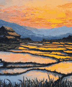 Golden Sunset Over Rice Terraces Diamond Painting