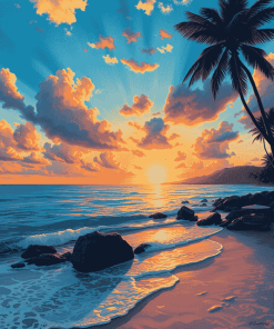 Golden Sunset at Kahala Beach Diamond Painting