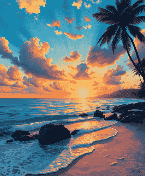 Golden Sunset at Kahala Beach Diamond Painting