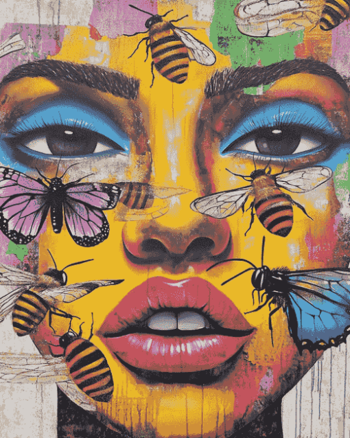 Graffiti Woman with Butterflies Diamond Painting