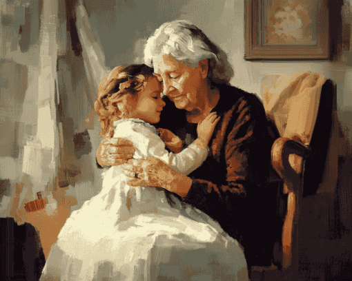 Grandmother and Granddaughter Vintage Diamond Painting