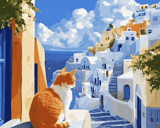 Greek Cat Scene Diamond Painting