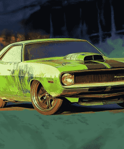 Green Dodge Barracuda Car Diamond Painting