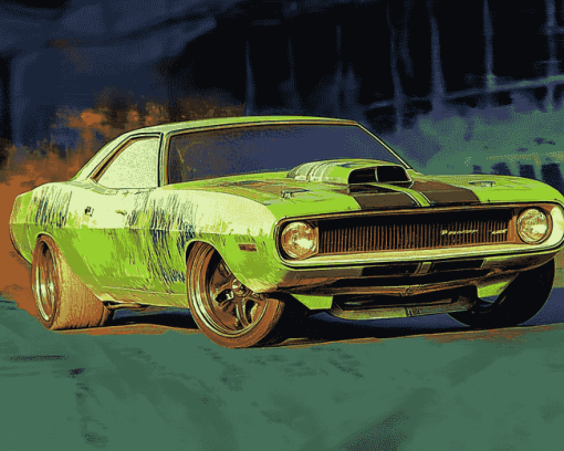 Green Dodge Barracuda Car Diamond Painting