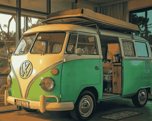 Green VW Van Diamond Painting