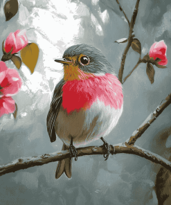 Grey Rose Robin Birds Diamond Painting