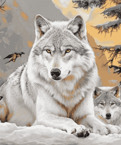 Grey and White Wolf Diamond Painting