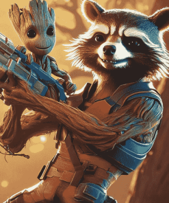 Groot and Rocket Fortnite Art Diamond Painting