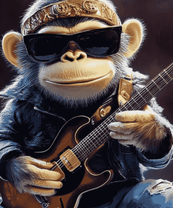 Guitarist Monkey Cartoon Diamond Painting