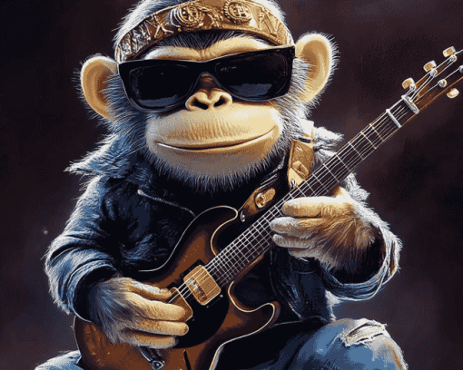 Guitarist Monkey Cartoon Diamond Painting