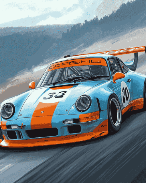 Gulf Porsche Racing Car Diamond Painting