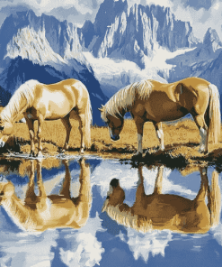 Haflinger Horses in Mountain Scenery Diamond Painting