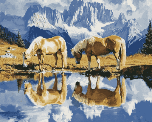 Haflinger Horses in Mountain Scenery Diamond Painting