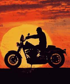 Harley Silhouette in Sunset Diamond Painting