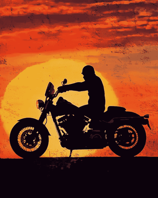 Harley Silhouette in Sunset Diamond Painting