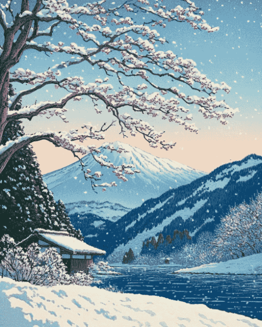 Hasui Kawase Snowy Landscape Diamond Painting