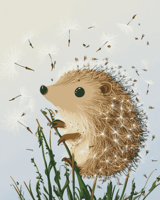 Hedgehog with Dandelions Cartoon Diamond Painting