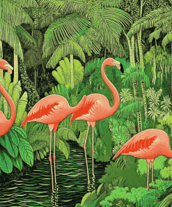 Henri Robert Bresil Flamingos Forest Diamond Painting