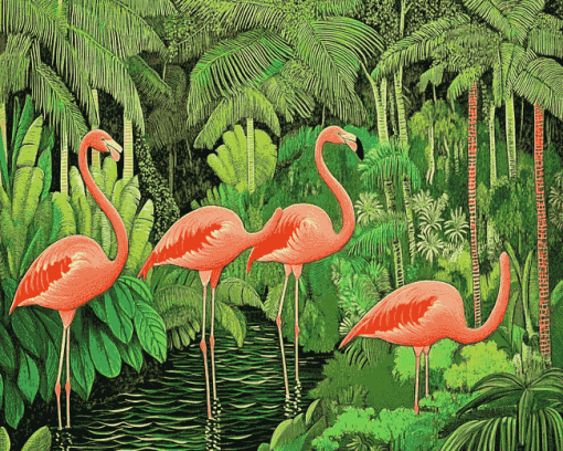 Henri Robert Bresil Flamingos Forest Diamond Painting