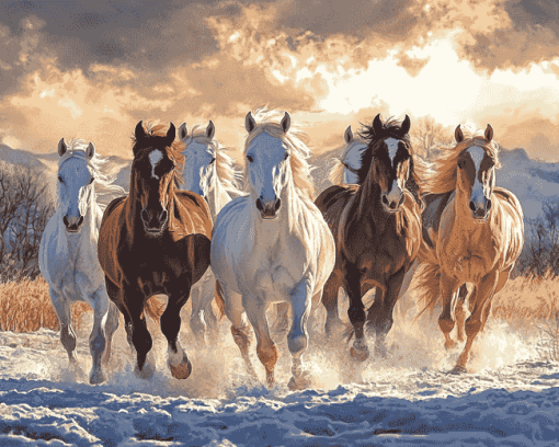 Herd of Horses Galloping Diamond Painting