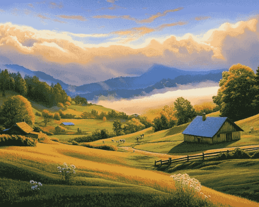 Hillside Farm Landscapes Diamond Painting