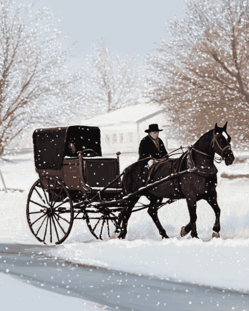 Horse-Drawn Amish Buggy Diamond Painting