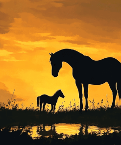 Horse Sunset Silhouette Diamond Painting